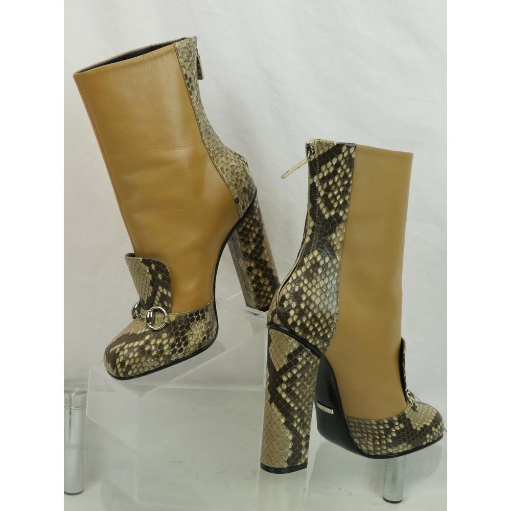 NIB GUCCI 363803 LILLIAN BEIGE PYTHON BROWN HORSEBIT ANKLE BOOTS 37.5 ITALY - Picture 3 of 9